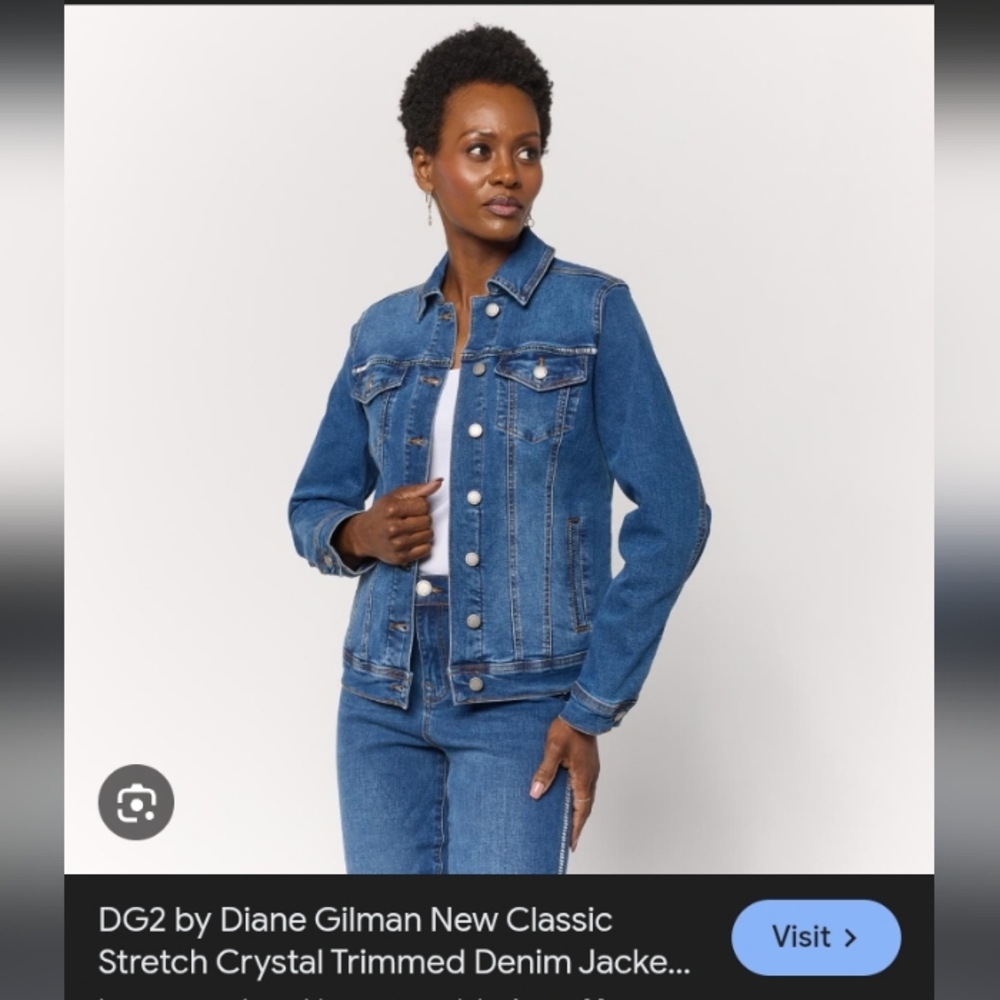 NWT.DG2 by Diane Gilman Blue Crystal-Trimmed Jacket.Pit To Pit 18.5". Stretchy.